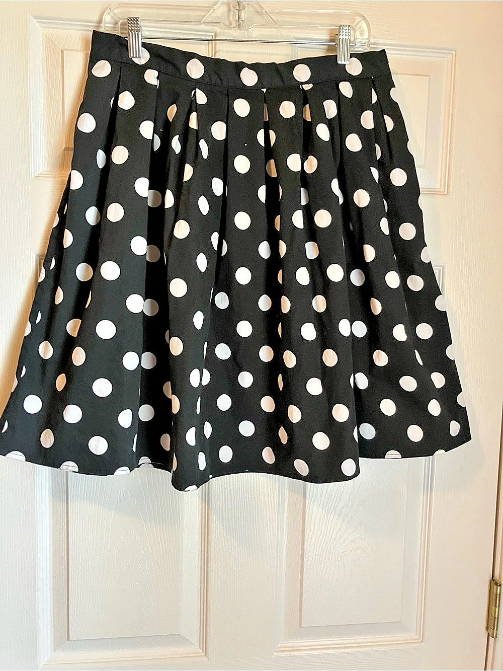Grace Karin Polka Dot Pleated Skirt Circle Skirt Black & White XL